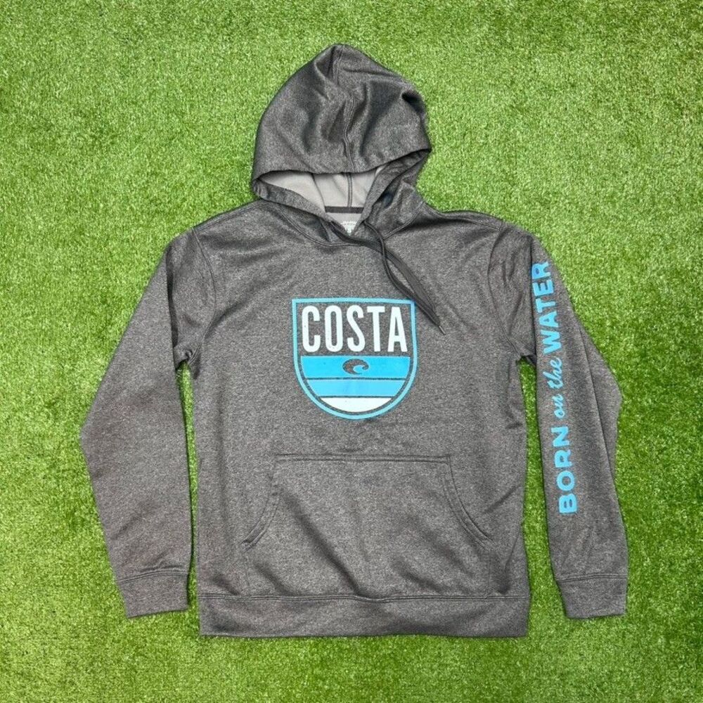 Costa Mens Grey Long-Sleeve Hooded Sweatshirt Size Medium